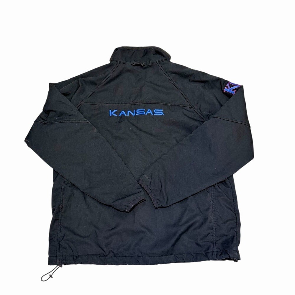 Columbia Kansas Jayhawks KU Mens L Black Windbreaker Jacket Fleece Lined Zip Ful - Picture 2 of 10